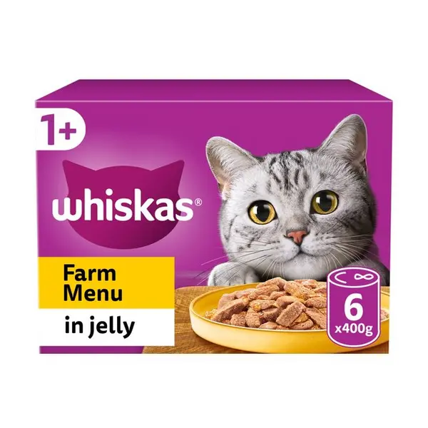 Whiskas Cat Tins Farm Menu in Jelly Cat Food 6 x 400g