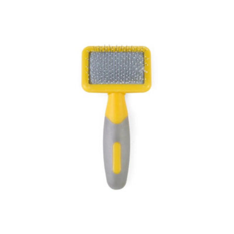 Image of Ancol Grey and Yellow 'Ergo' Ergonomic Handle Small Animal Slicker Brush Multi