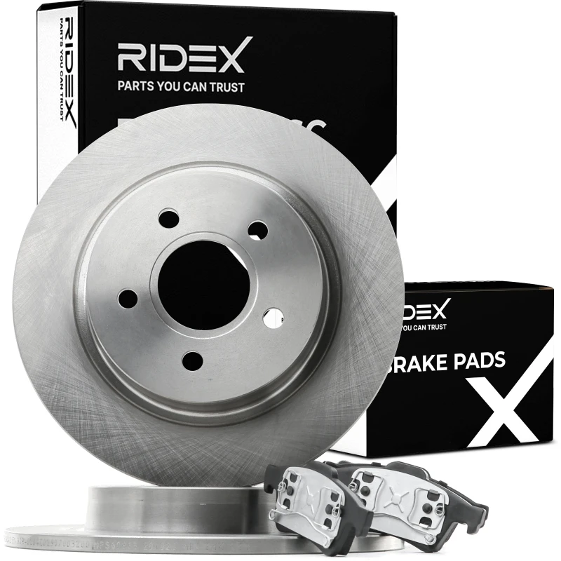 Image of RIDEX 3405B0452 Brake disc and pads set Rear Axle, Brake Disc Type: Solid, not prepared for wear warning indicator Brake Set,disc brakes (3405)