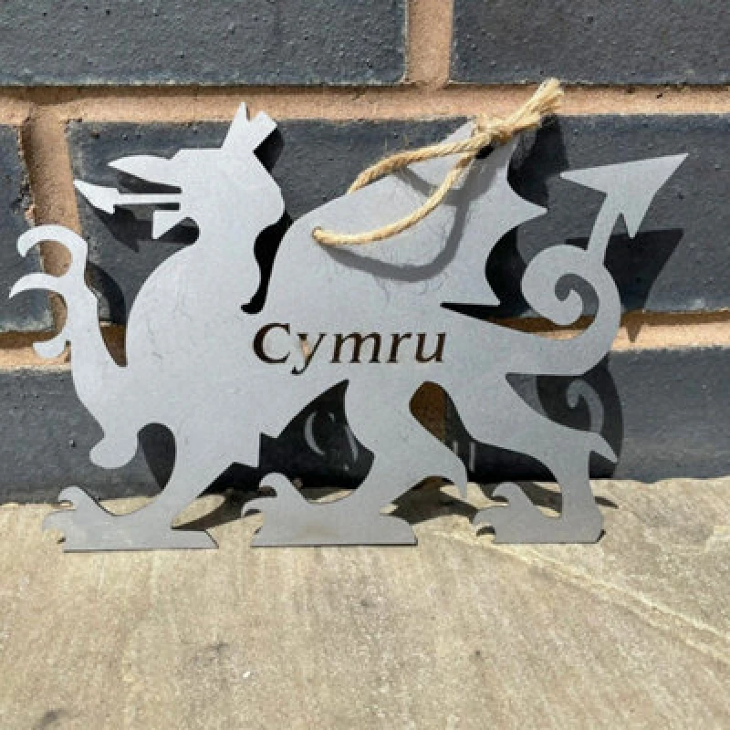 Image of Poppy Forge Hanging Welsh Dragon Garden Art - Bare Metal Ready To Rust - W20 X H14cm - Cymru
