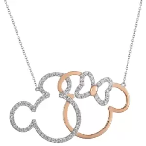 Image of Disney Mickey and Minnie Mouse Silver and Rose Gold Sterling Silver CZ Stone set Necklace N902051TZWL-18