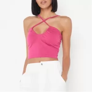 Missguided Cross Front Strappy Crop Top - Pink