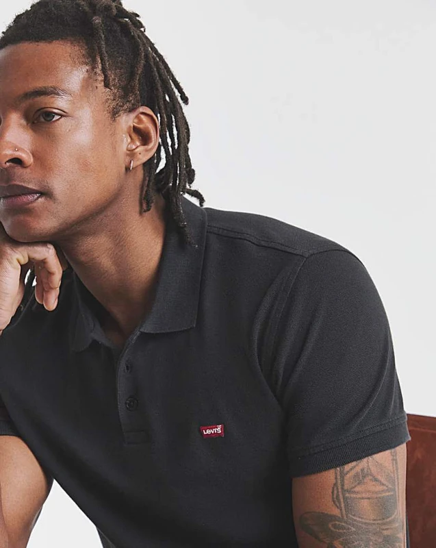 Image of Levis Levis Short Sleeve Housemark Pique Polo Black - Levis - Size: XL Black Male XL LE24204