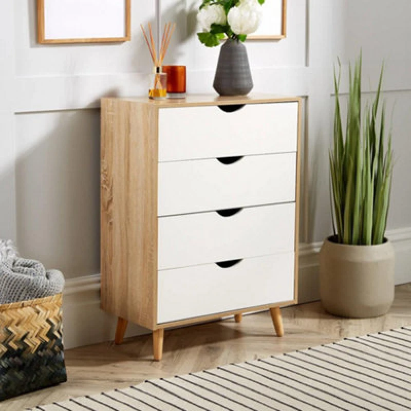 Image of Home Source Boden 4 Drawer Chest Bedroom Storage Unit Light Oak
