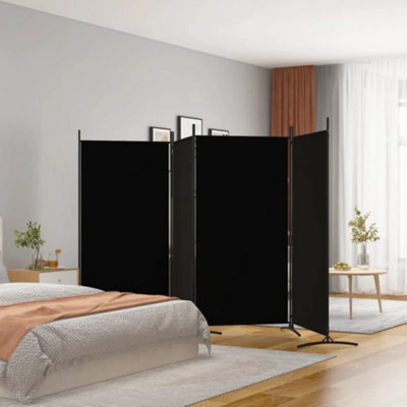 Image of Vidaxl 4-panel Room Divider Black 346X180 Cm Fabric, Black 350265