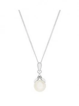 image of Love PEARL Sterling Silver Cubic Zirconia and Single Freshwater Pearl Pendant, One Colour, Women