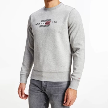 image of Tommy Hilfiger Mens Line Flag Crewneck Sweatshirt - Light Grey Heather - S