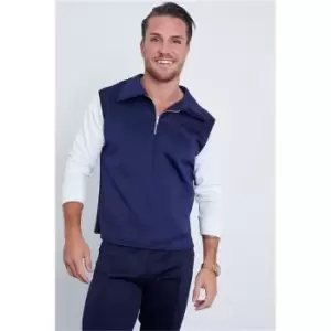 Image of I Saw It First Navy Colourblock Scuba Half Zip Long Sleeve Polo - Blue
