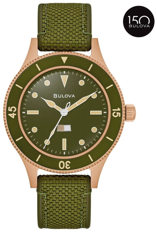 Image of Bulova Archive Series 98A324 MIL-SHIPS Green Watch - Special Edition - W09373
