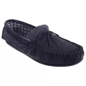 Image of Mokkers Mens Bruce Real Suede Moccasin Slippers (11 UK) (Navy Blue)
