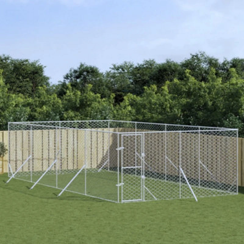 Image of Vidaxl Outdoor Dog Kennel Silver 4X8X2 M Galvanised Steel
