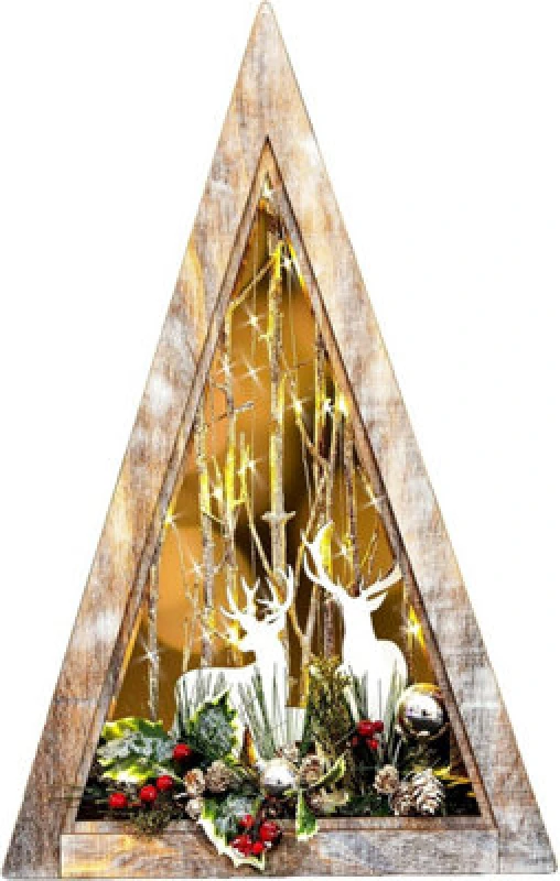 Image of Shatchi B/O LED Wooden Reindeer Scene - Triangle Shape - W36xD6.5xH57cm Multi
