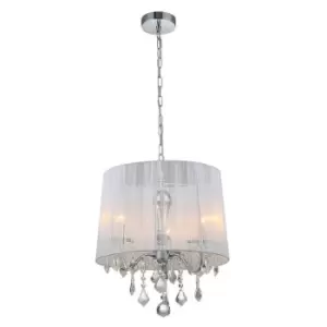 image of Italux Cornelia - Hanging Pendant Chrome, White 3 Light with White Cloth Shade, E14