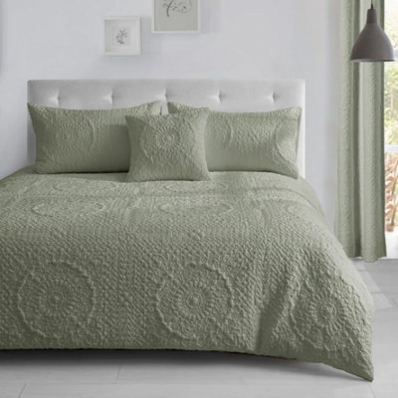 Image of Velosso Pinsonic Design Duvet Cover & Pillowcase Set In Elegant Colours, Wrinkle-Resistant Fabric, Easy Care And Durable Material - Sage