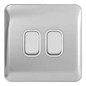 image of Schneider Electric Lisse Screwless Deco - Double 2 Way Light Switch, 10AX, GGBL1022WPC, Polished Chrome with White Insert