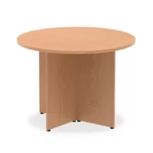 Image of Impulse 1000mm Round Table Oak Top Arrowhead Leg