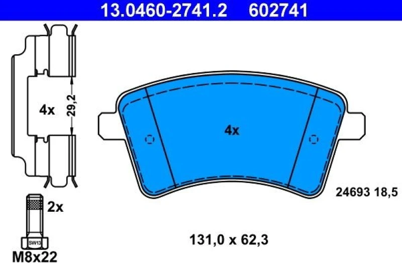 Image of ATE 13.0460-2741.2 Brake pad set excl. wear warning contact, with accessories, with brake caliper screws Brake Pad Set,disc brake (402)