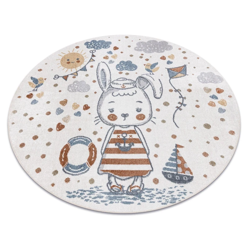 Image of RugsX Carpet Bono 8441 Circle Bunny Sailor Cream / Blue Circle 120 Cm