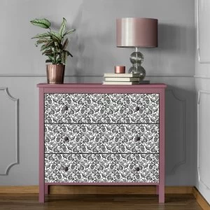 Image of Fablon Black and White Damask Sticky Back Plastic Black and White