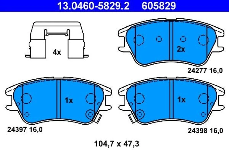 Image of ATE 13.0460-5829.2 Brake pad set with acoustic wear warning, with accessories Brake Pad Set,disc brake (402)