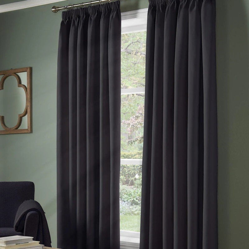 Image of Alan Symonds Plain 95% Blackout Pencil Pleat Taped Top Curtains Charcoal unisex 168x137cm
