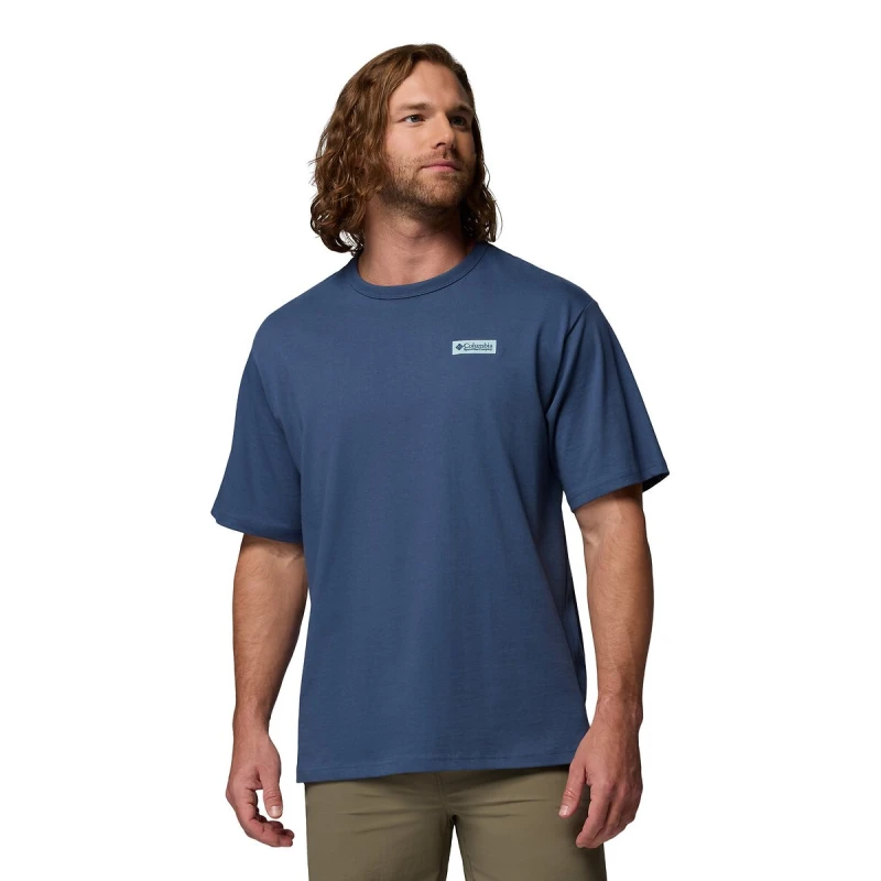 Image of Columbia Short Sleeve T-Shirt with Print On Back blue Cotton S
