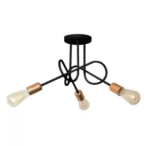 image of Oxford Multi Arm Semi Flush Ceiling Light Black, Copper 50cm