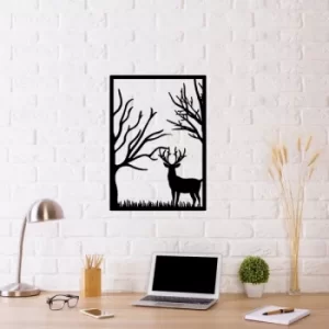 Image of Deer In The Forest Black Decorative Metal Wall Accessory