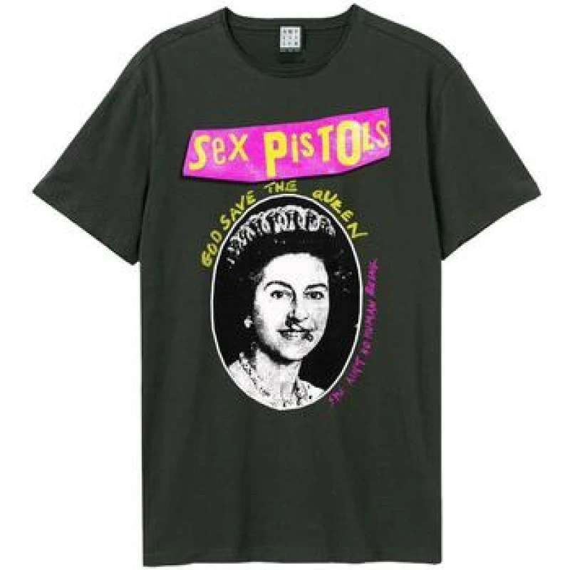 Image of Amplified Amplified Men God Save The Queen Sex Pistols Logo T-Shirt in Charcoal Size: X-Small Charcoal XS Male 5063377027198