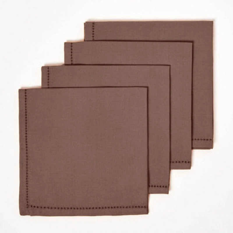 Image of Homescapes Cotton Fabric 4 Napkins Set Chocolate