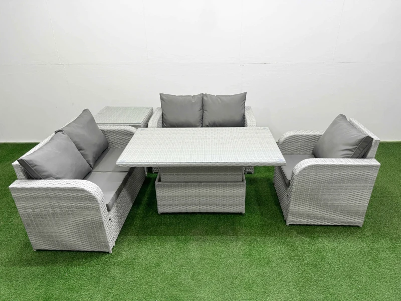 Image of FIMOUS Fimous - High Back Poly Rattan Garden Furniture Set with Reclining Chair Loveseat Sofa Adjustable Lifting Dining or Coffee Table Indoor Outdoor