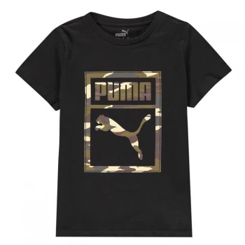 image of Puma Box QT T Shirt Junior Boys - Black/ Camo