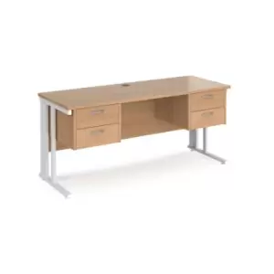 image of Office Desk Rectangular Desk 1600mm With Double Pedestal Beech Top With White Frame 600mm Depth Maestro 25 MCM616P22WHB