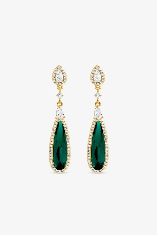Image of Jon Richard Womens Gold Plated & Emerald Drop Earrings Gold Female One Size