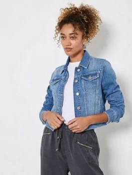 image of Mint Velvet Frayed Edge Denim Western Jacket - Washed Indigo, Authentic Indigo, Size 10, Women