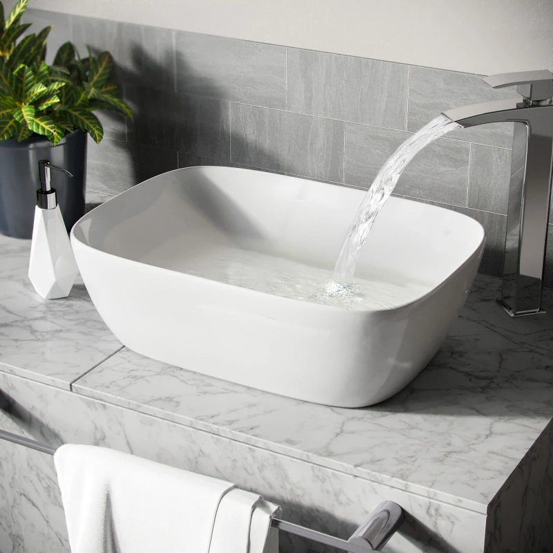 Image of Nes Home Cloakroom Rectangle Stand Alone Counter Top Basin Sink Bowl in White White Unisex