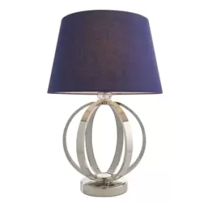 image of Table Lamp Bright Nickel Plate & Navy Cotton 40W E27 GLS Base & Shade