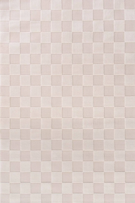 Image of THE RUGS Loft Checkered Living Room Area Rug & Runners Soft Pile in Ivory Size: 80cm x 150cm Ivory Unisex 80cm x 150 cm