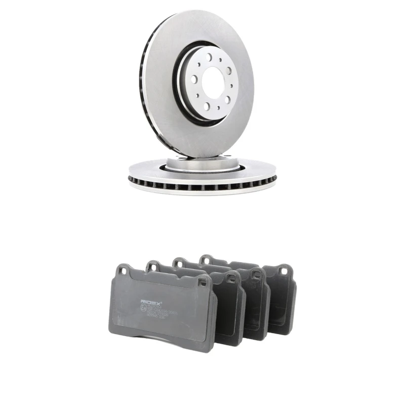 Image of RIDEX 3405B3152 Brake disc and pads set Front Axle, Brake Disc Type: Vented, with acoustic wear warning Brake Set,disc brakes (3405)