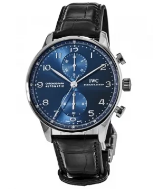 Image of IWC Portugieser Automatic Chronograph Blue Dial Leather Strap Mens Watch IW371606 IW371606