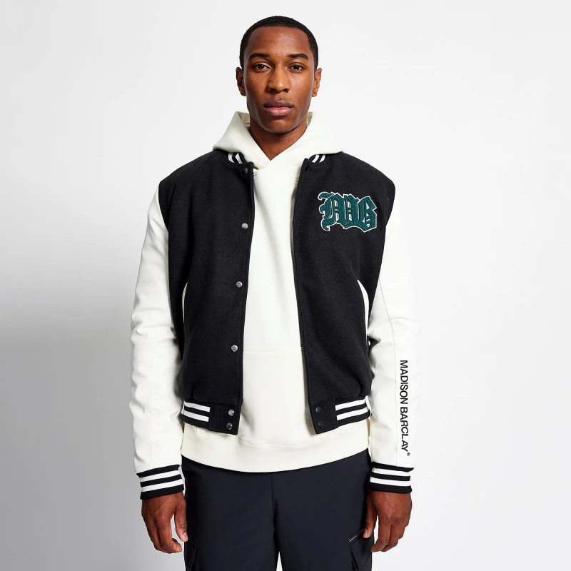 Image of Madison Barclay Lincoln Baseball Wool Jacket - Black XS