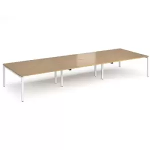 image of Bench Desk 6 Person Rectangular Desks 4800mm Oak Tops With White Frames 1600mm Depth Adapt