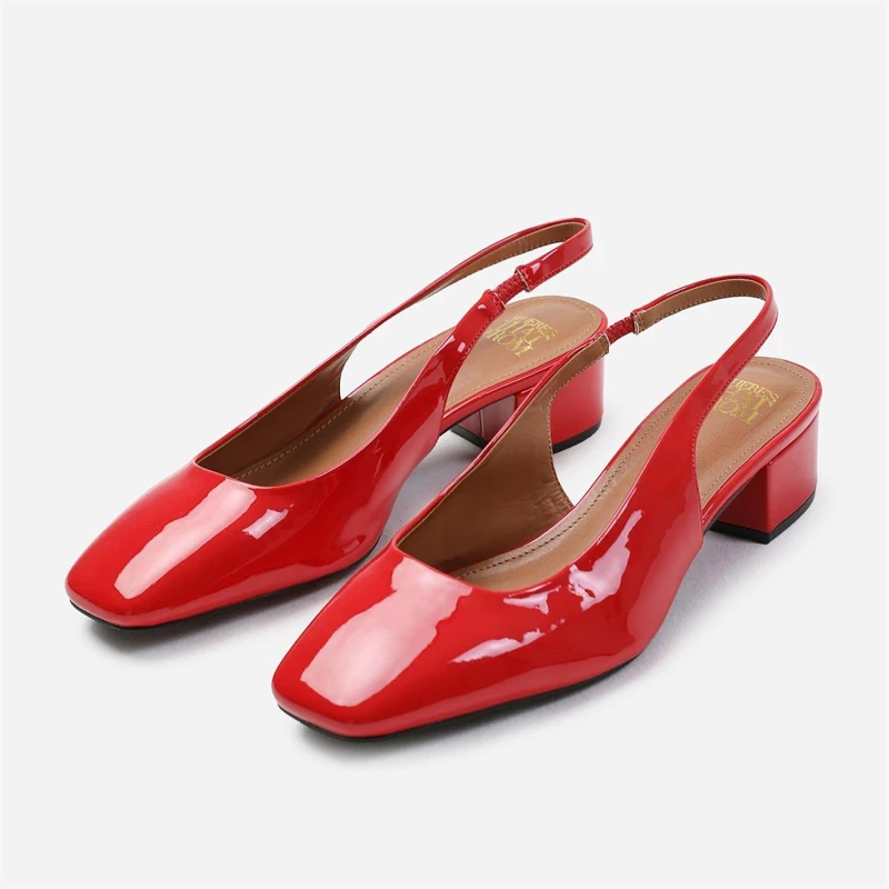 Image of Where's That From 'Michigan' Square Toe Slingback Low Block Heels Red