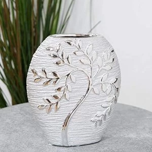 Image of HESTIA? Silver Electroplated Tree Ceramic Oval Vase - 20cm