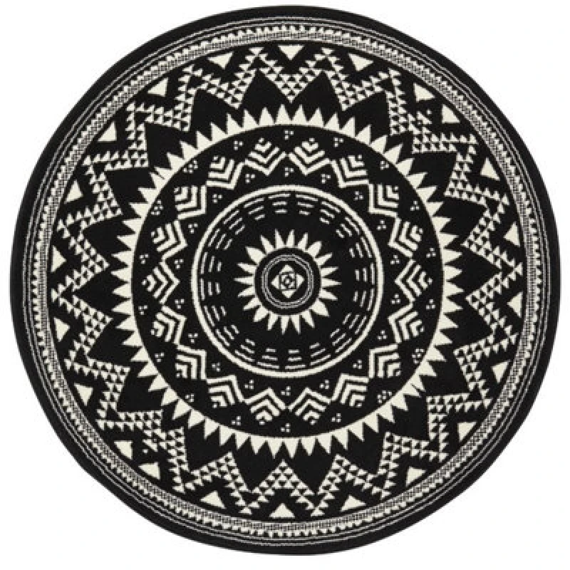Image of The Rugs Round Mandala Velour Rug And Runner Soft Decorative Area Rug In Black