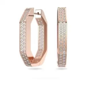 Image of Dextera Hoop Octagon Pav Crystals White Rose Gold-tone Plated Earrings 5634991