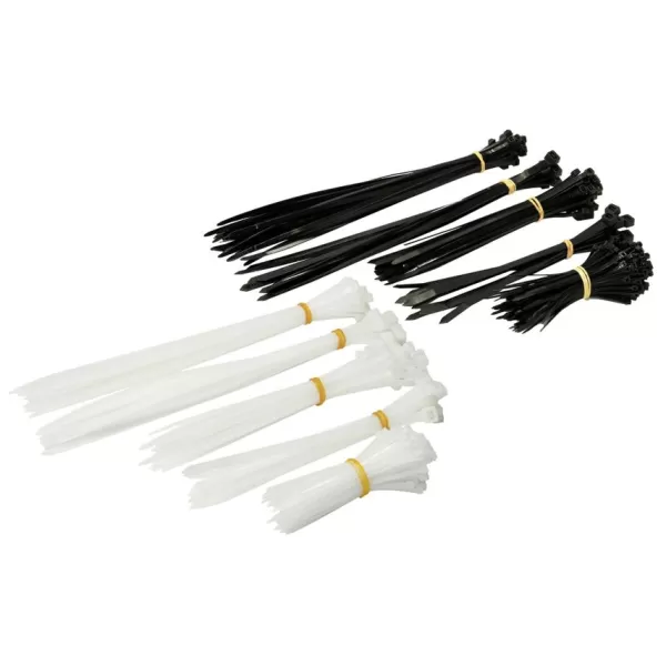 Image of Rolson Heavy Duty Cable Tie Set Multi Size, 500pc, Black/White