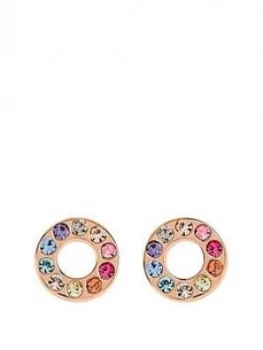 image of Radley Rose Gold Tone Sterling Silver Rainbow Crystal Set Circle Ladies Stud Earrings