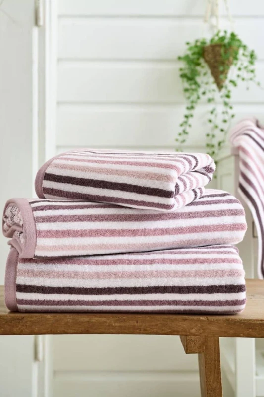Image of Deyongs Bliss Linear Stripe 550gsm 100% Cotton Bathroom Towels in Pink Pink Unisex