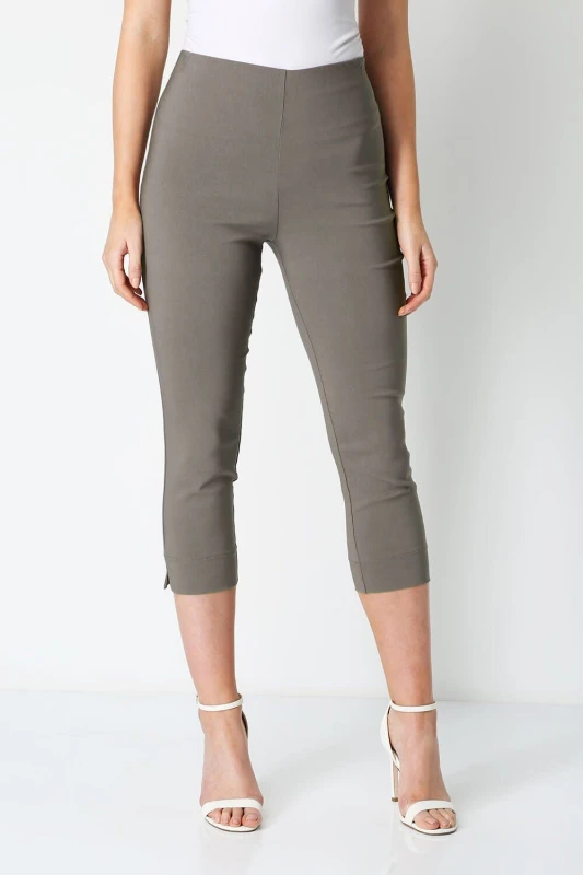 Image of Roman Womens Cropped Stretch Trouser Capri Summer Leggings 3/4 Pedal Pushers in Chocolate Size: 14 Chocolate Female 14